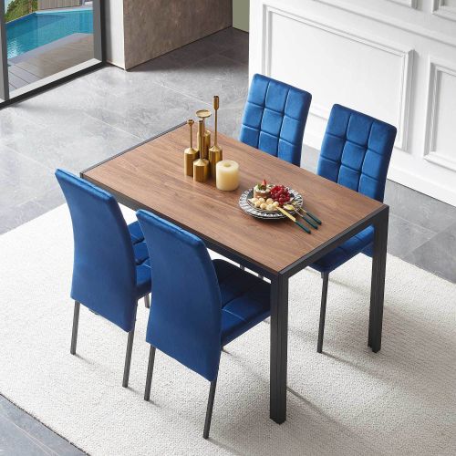5-Piece Dining Set Including Blue Velvet High Back Nordic Dining Chair & Creative Design MDF Dining Table 5-Piece Dining Set Including Blue Velvet High Back Nordic Dining Chair & Creative Design MDF Dining Table