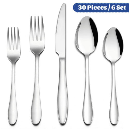 Walchoice 30-Piece Silverware Set, Stainless Steel Flatware Cutlery Set Service for 4, Metal Eating Utensil for Home Restaurant Walchoice 30-Piece Silverware Set, Stainless Steel Flatware Cutlery Set Service for 4, Metal Eating Utensil for Home Restaurant